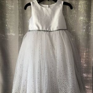 Marmellata Girls White Silver Formal Satin Tutu Dress Gown Sz 2T Flower Girl